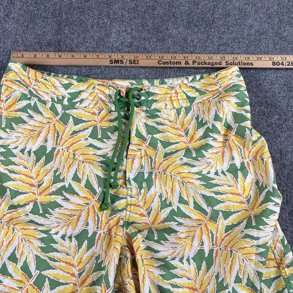 J.Crew Board Shorts Men's 36 Green Tropical Leaf Print Swim Trunks Preppy Beach